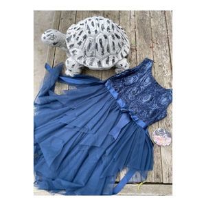 Dark Blue Party Tank Dress Sequins Handkerchief Tiered Hemline Sz 7 Youth